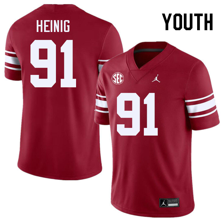 Youth #91 Drew Heinig Oklahoma Sooners 2024 SEC Conference College Football Jerseys-Throwback